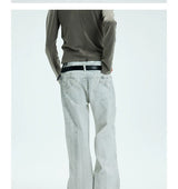 White Double Waistband Studded Straight Jeans