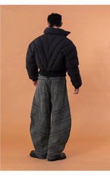 Men's Gray Curved Wide Leg Jeans