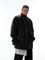 Men's Waist-cinched Mid-length Goatskin Jacket