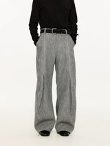 Men's Embroidered Curved Pleated Woolen Pants