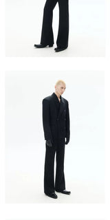 Loose Black Double-breasted Tailored Blazer