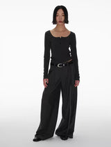 Women's Herringbone Pleated Wide Leg Pants