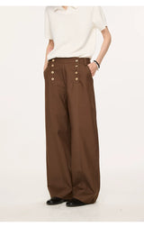 Lyocell Double-breasted Loose Straight Casual Pants