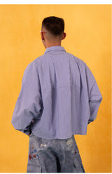 Black White Blue Striped Cropped Shirts