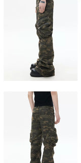 Heavy-Duty Camo Loose Flare Cargo Pants