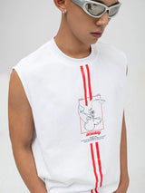 Men's White Loose Hand-Printed Tank Tops