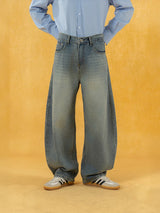 Men's Distressed Blue Wide Leg Jeans