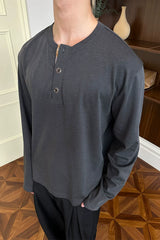 Long Sleeve Color Block Linen Henley