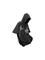 Distressed Denim Tee With Removable Hood