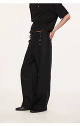 Lyocell Double-breasted Loose Straight Casual Pants
