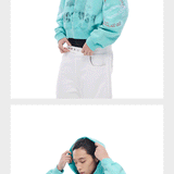 Tri-color Washed Distressed Embroidered V-neck Hoodie