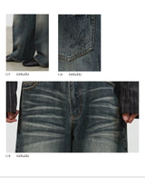 Blue Gray Washed Straight Loose Jeans