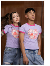 Slim Purple Heart Skeleton Rhinestone Tee