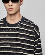Striped Raw Edge Long Sleeve Tee