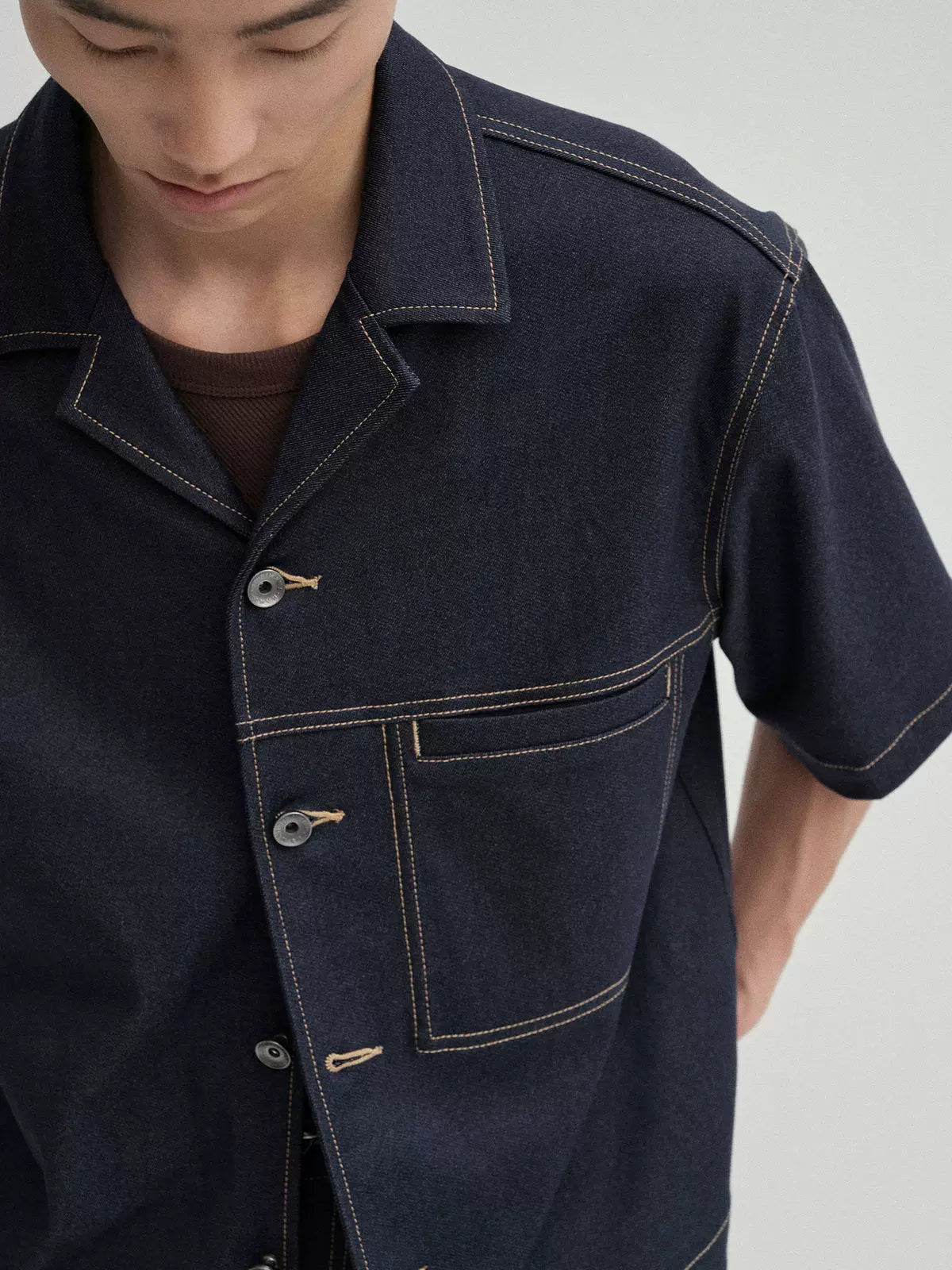 Cropped Contrast Cuban Collar Shirt Jacket