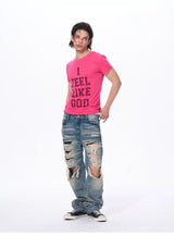 Men's Rhinestone Letter Crew Neck Tees