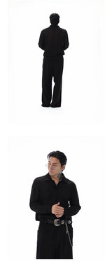 Hollow-out Long-sleeve Polo Shirt