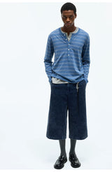 Striped Henley Cotton Cashmere Sweater