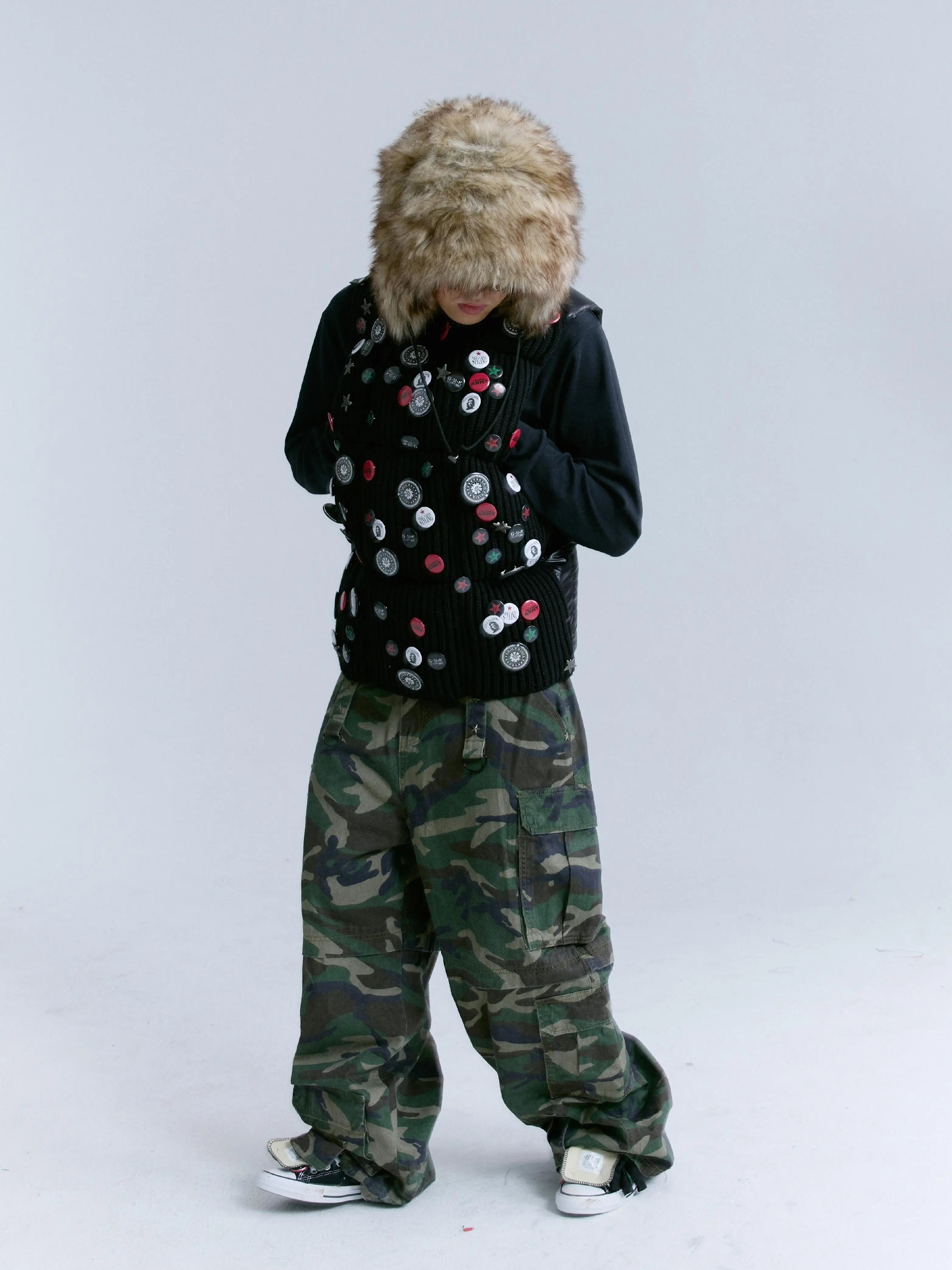 Army Green Camo Loose Cargo Pants