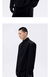 Cropped Deconstructed Waist-cinched Stand Collar Jacket