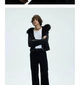 Washed Detachable Fur Zip Hoodie