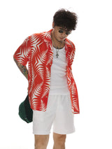 Red White Short Sleeve Cuban Shirt