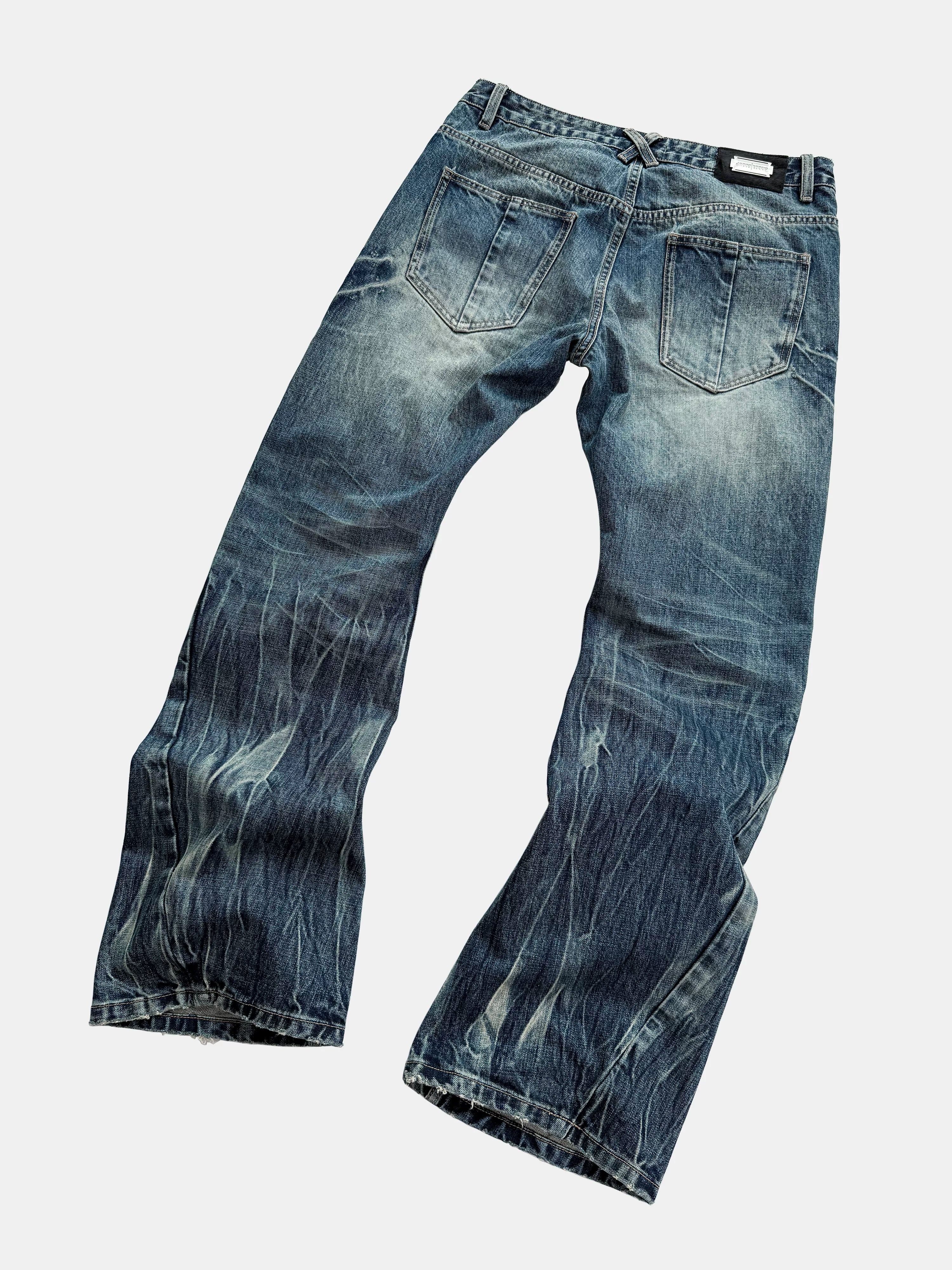 Vintage Washed Blue Printed Curved Jeans