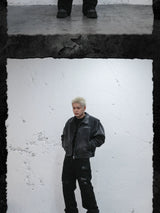 Washed Distressed Printed Gradient Detroit Jacket