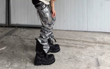 Distressed Silver Coated Embroidered Flared Jeans