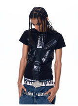 Black Printed Cross Crew Neck Tees