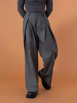 Charcoal Pleated Wide Leg Casual Pants