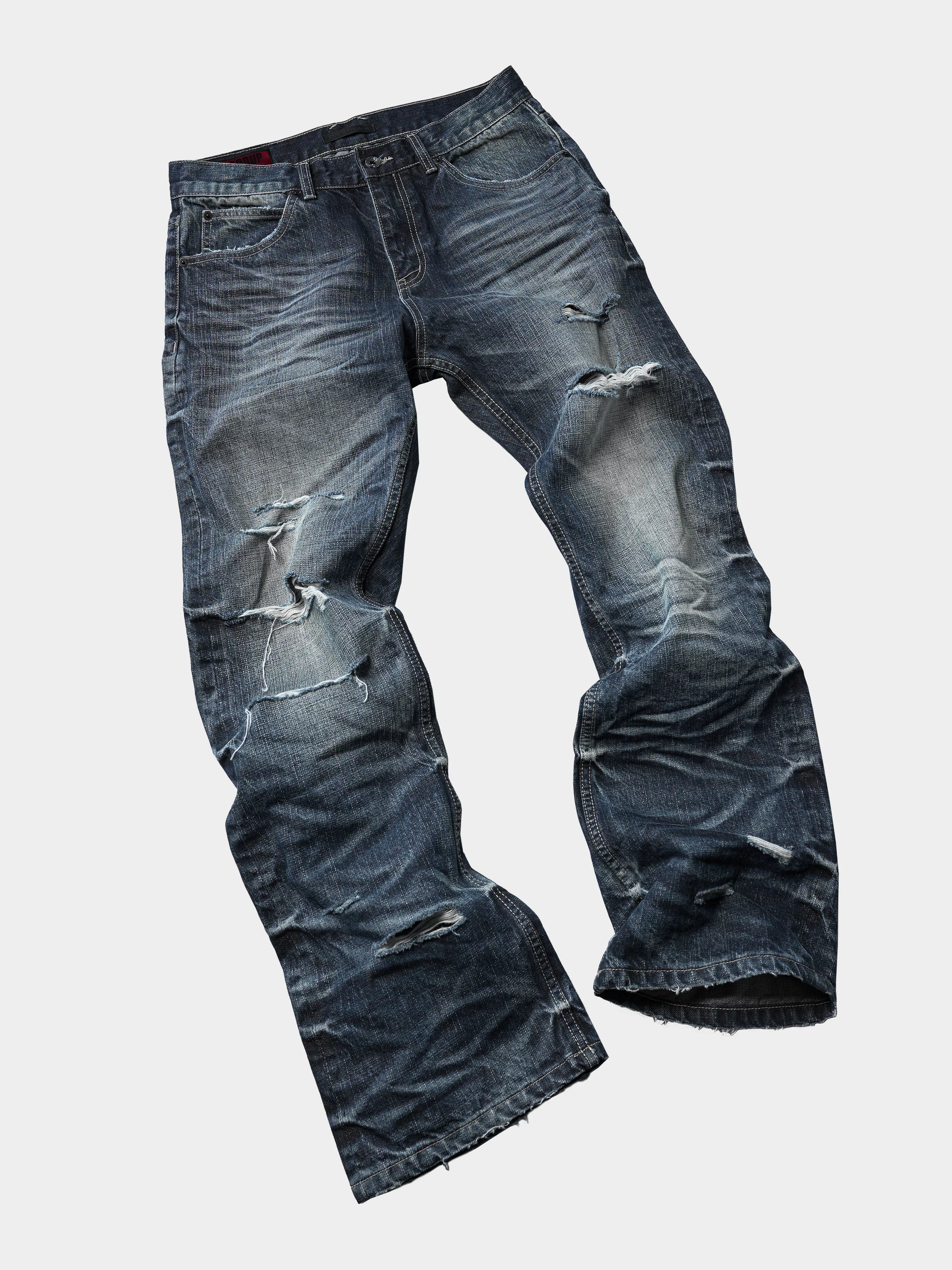 Distressed Red Selvedge Straight Jeans
