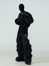 Black Pleated Wide Leg Casual Pants