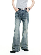 Casual Slub Distressed Flared Denim Pants