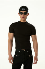 Men's Black Slim Short-sleeved Knit Tees