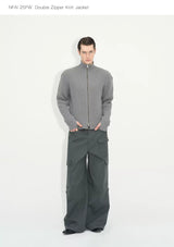 Double Zipper Thick Wool Knitted Jacket