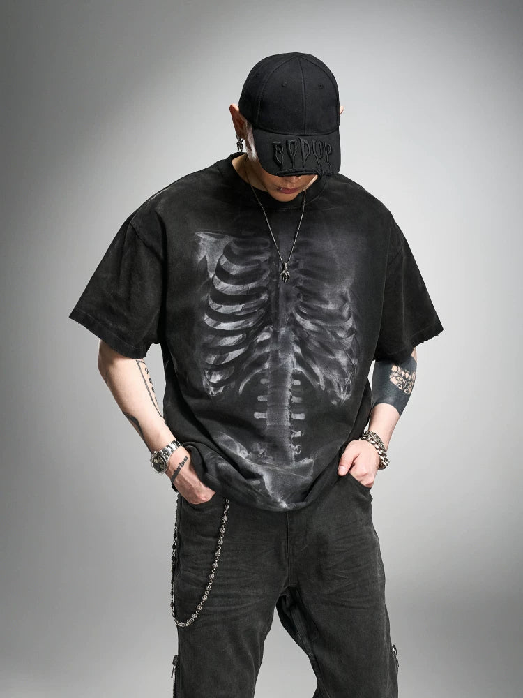 Loose Washed Distressed Black Graphic Tee