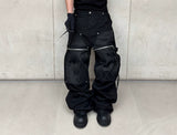 Black Waxed Straight Mesh Cord Jeans