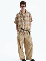Loose Plaid Cotton Short Sleeve Shirt