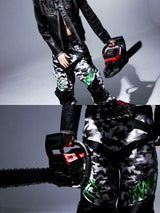 White Camo Embroidered Motorcycle Leather Pants