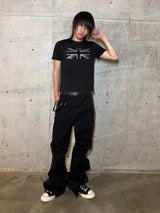 Regular Shoulder Short Sleeve Rhinestone Tees