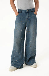 Men's Rhinestone Wide Leg Jeans
