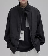 Color Block Zip Pocket Short Jacket