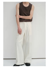 Waist-Adjustable Striped Flared Merino Wool Pants