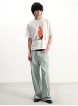 Light Blue Slub Straight Denim Jeans