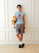 Sleeveless Vintage Bear Print Knit Top