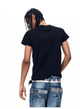Black Printed Cross Crew Neck Tees