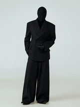 Black Waist-cinched Drapey Wrinkle-free Blazer