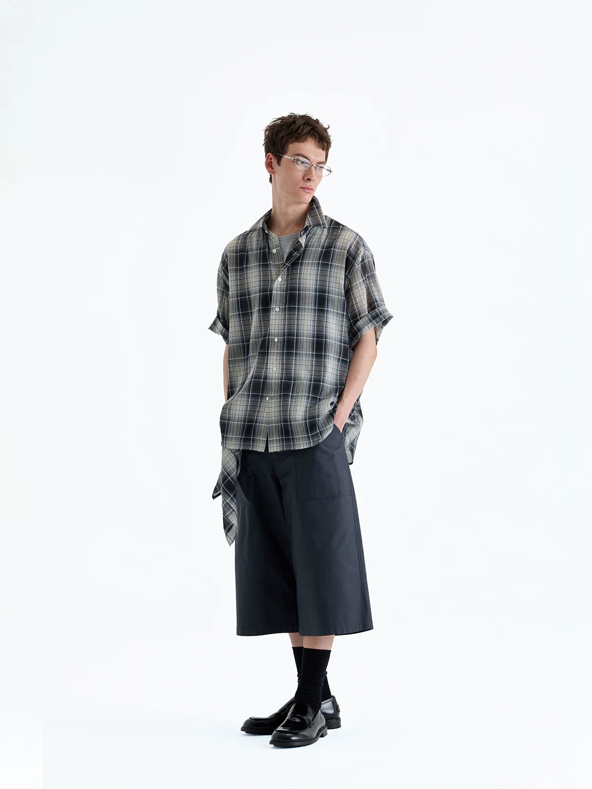Loose Plaid Cotton Short Sleeve Shirt