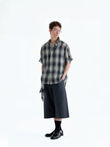 Loose Plaid Cotton Short Sleeve Shirt